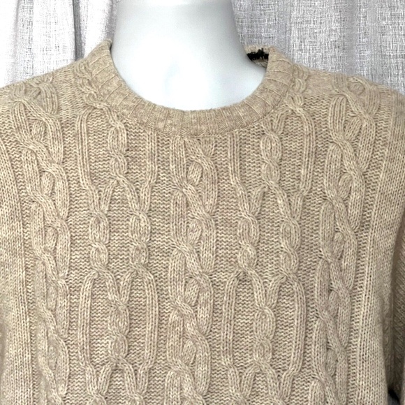 Cable Knit Sweater Pullover 38 Basic Gear Beige Amber Knitting Mills Lambswool - Picture 2 of 6